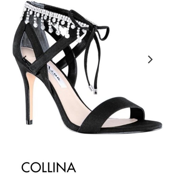 Nina Black Crystal Embellished Collina Sandals 10 - Picture 1 of 6